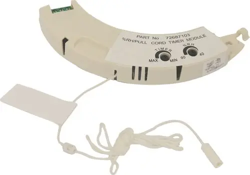 Timer-Modul von Bosch zur Steuerung der Lüfter-Feuchtigkeit, ausgestattet mit einstellbarem Timer und Zugkordel. Geeignet für dezentrale Lüftungssysteme.